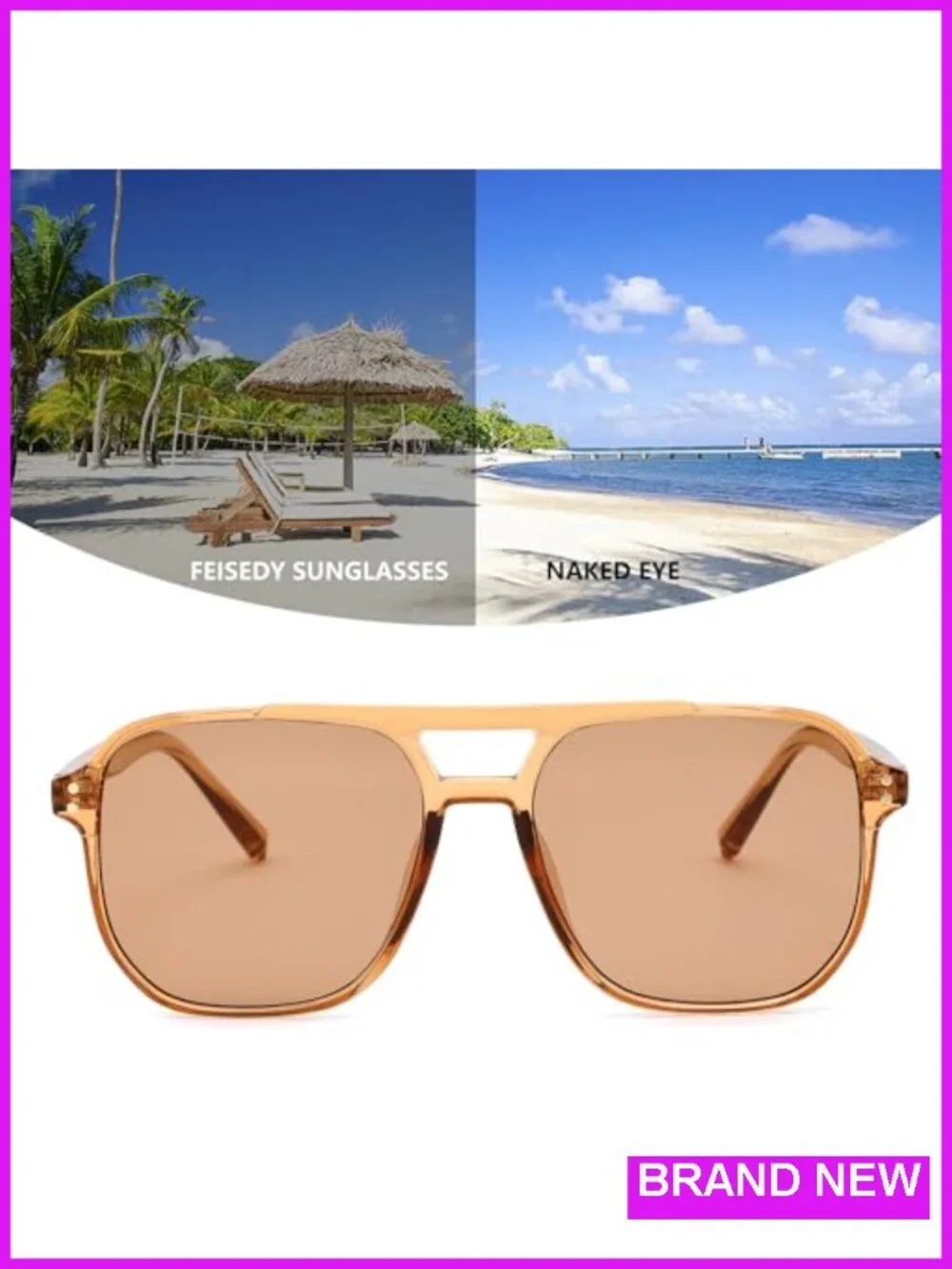 Retro Square Aviator Sunglasses UV400 Protection Plastic Frame Trendy